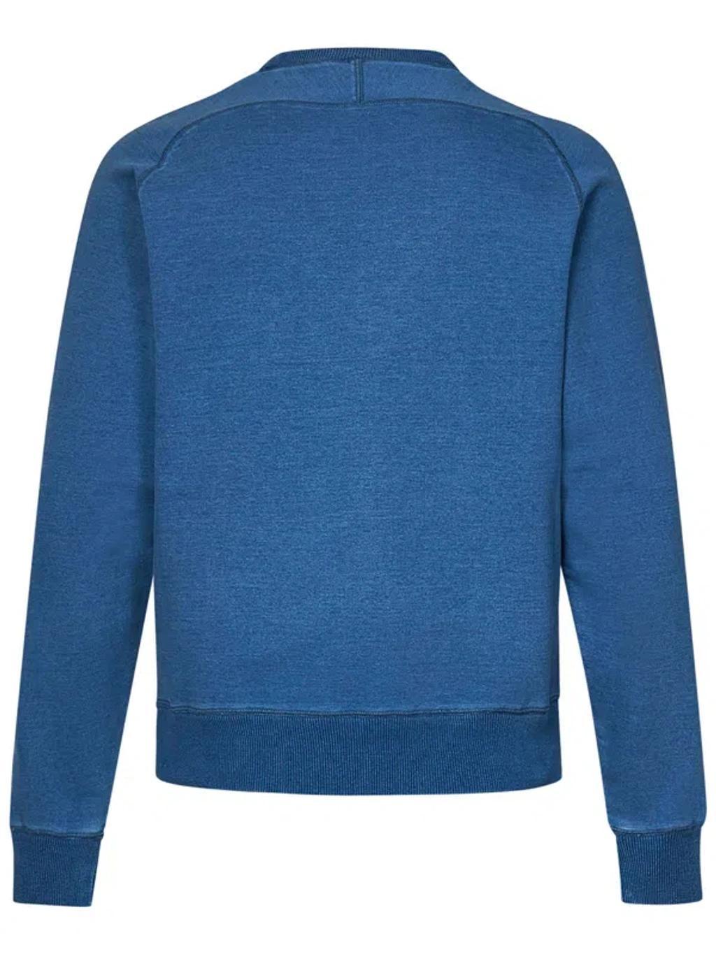 Jersey Ribbed Crewneck Sweatshirt In Blue Product Image