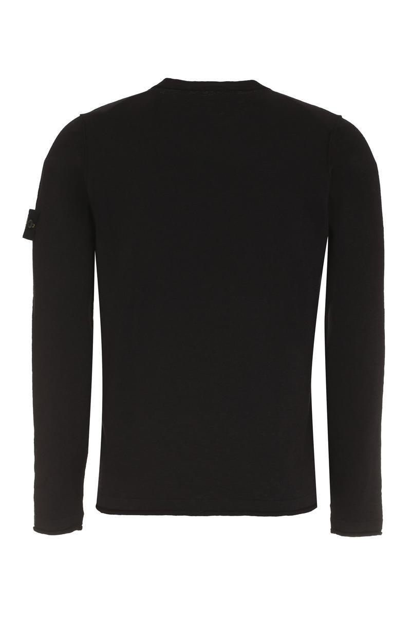 Cotton-nylon Blend Crew-neck Sweater In Black Product Image