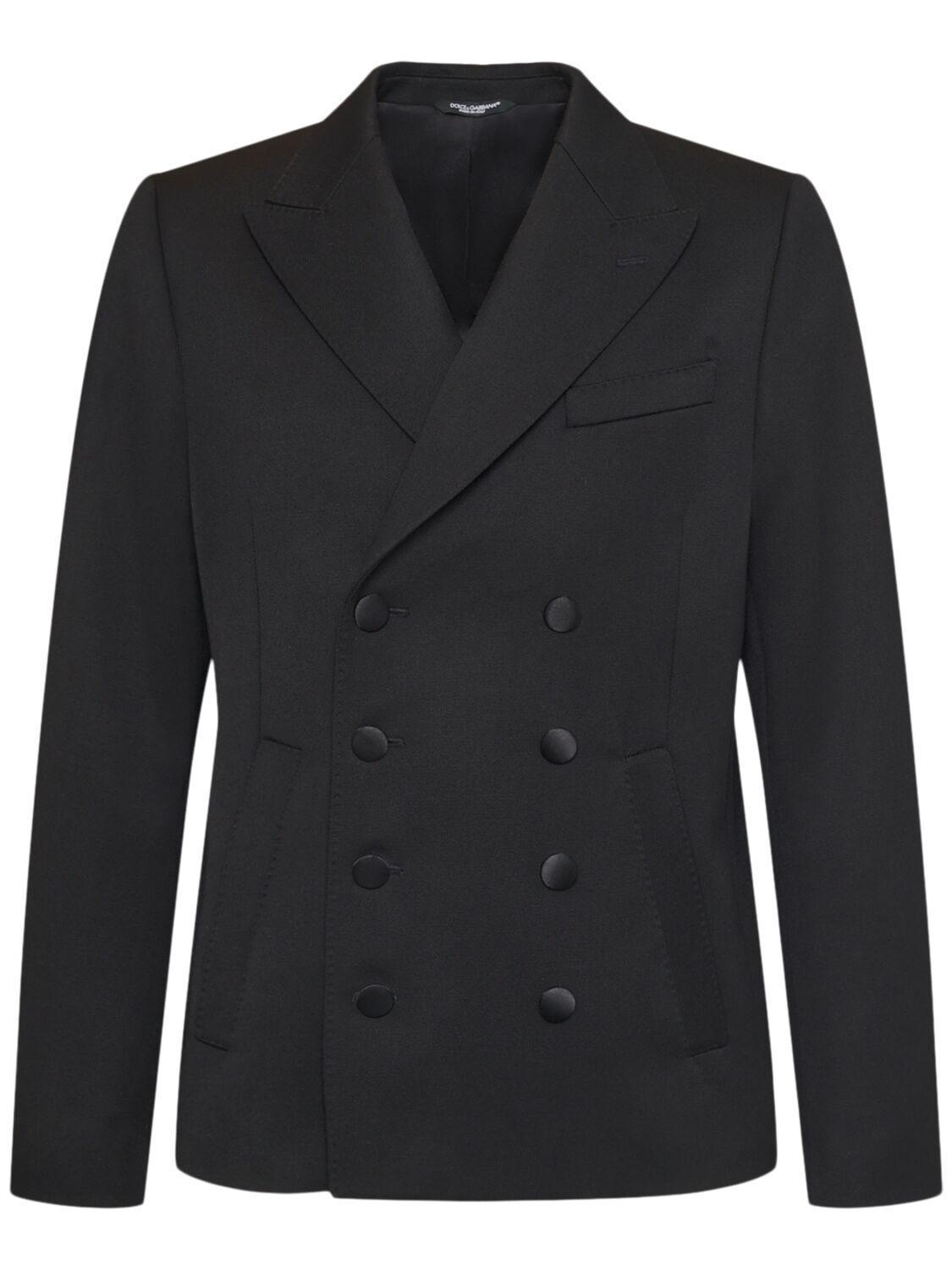 Stretch Wool Double Breast Blazer In Black Product Image