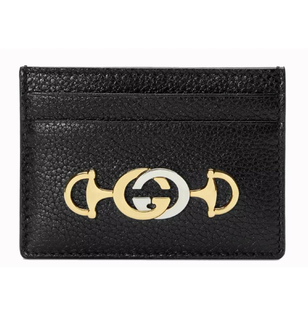 New Women's  Zumi Black Leather Card Holder Wallet Metal Gg Logo W/box Product Image