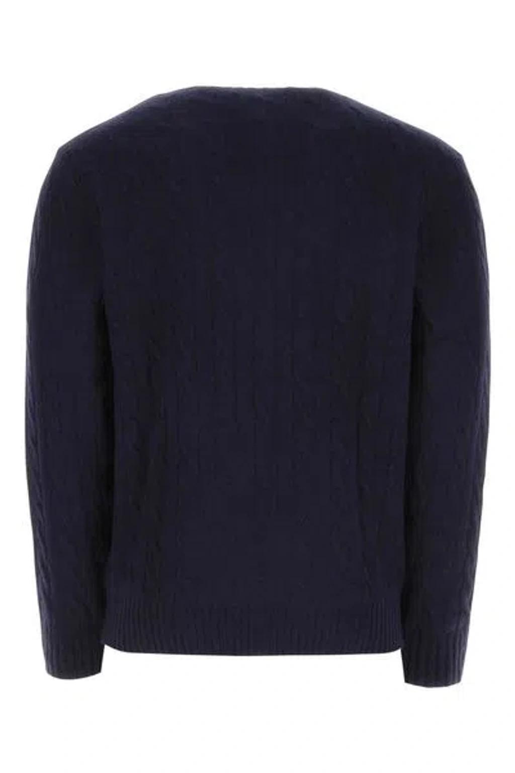 POLO RALPH LAUREN Logo Embroidered Knit Jumper In Blue Product Image