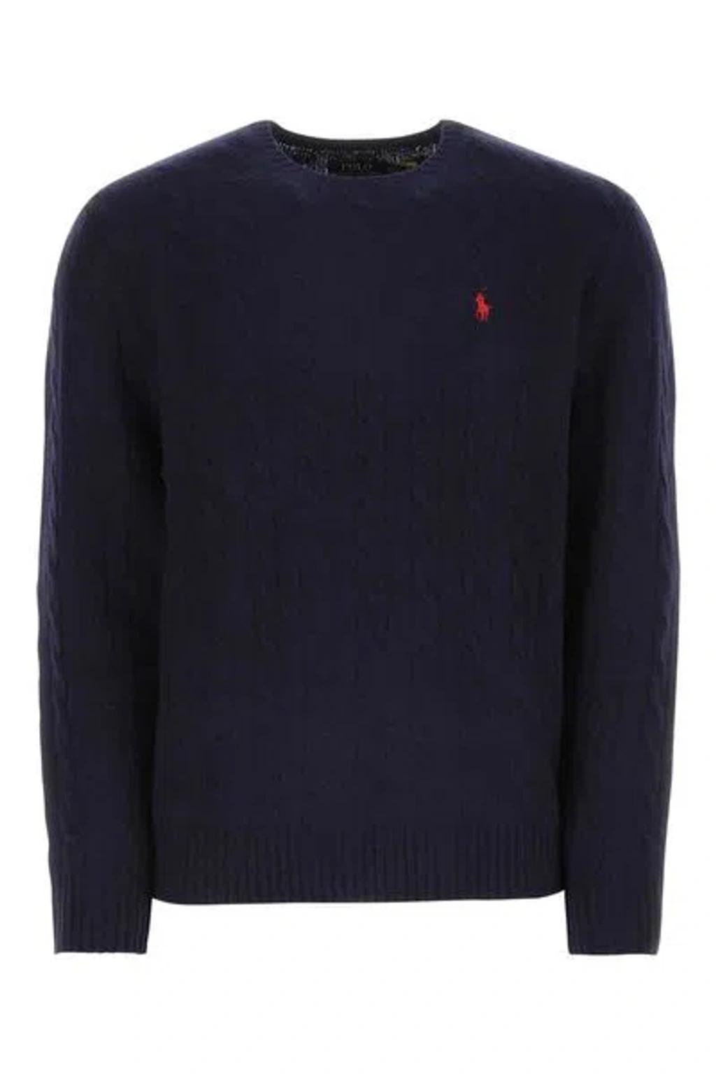 POLO RALPH LAUREN Logo Embroidered Knit Jumper In Blue Product Image