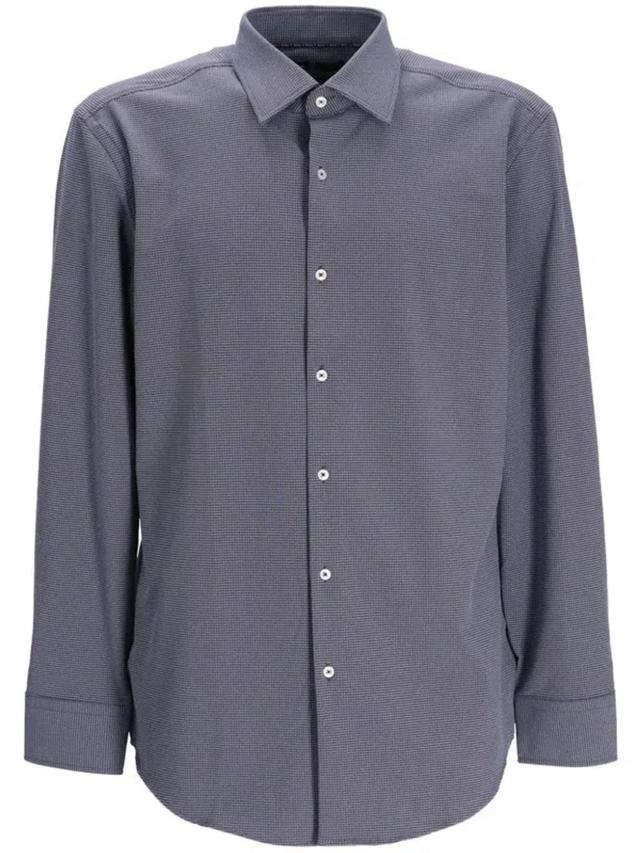 Long-sleeved Cotton-blend Shirt In Blue Product Image