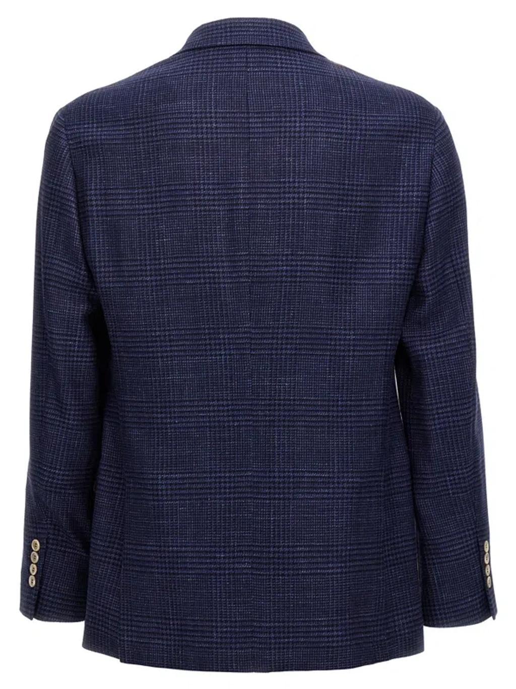 BRUNELLO CUCINELLI Check Single-breasted Blazer In Blue Product Image