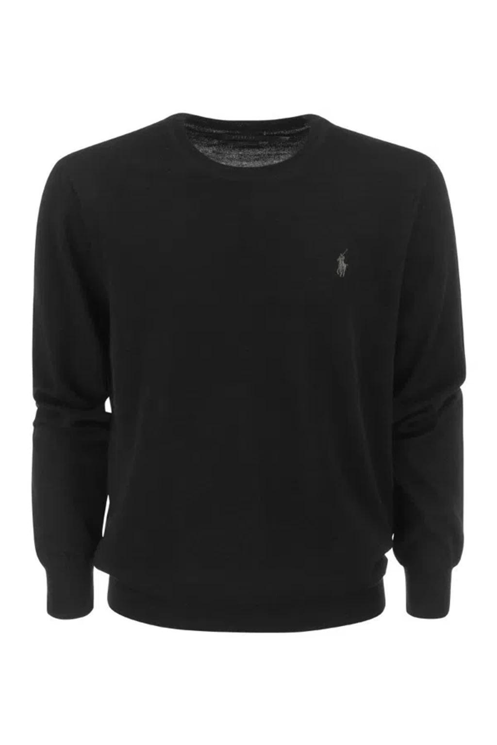 Crew Neck Wool Sweater In Black Product Image