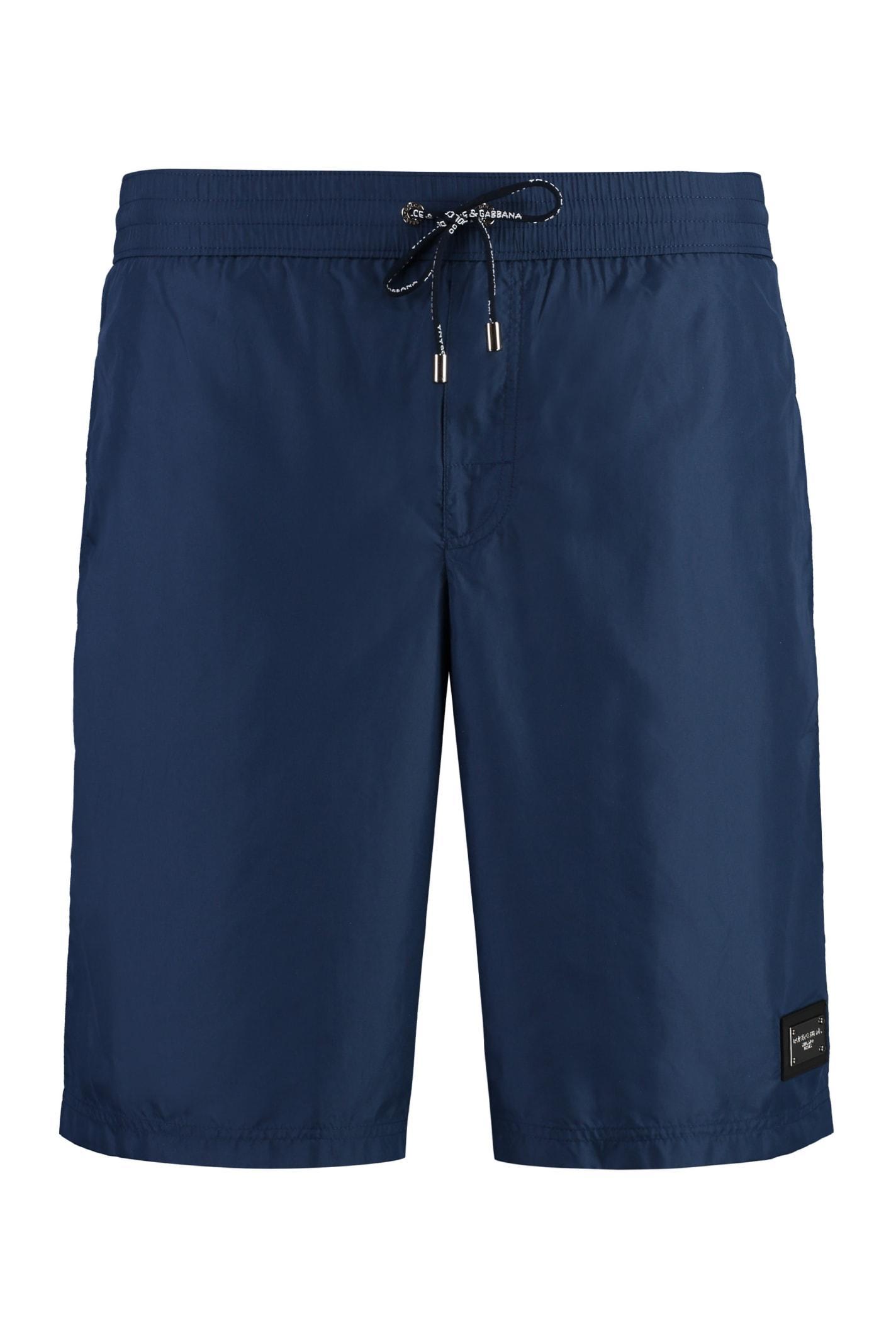 Drawstring Fitted Swim-shorts In Blue Product Image