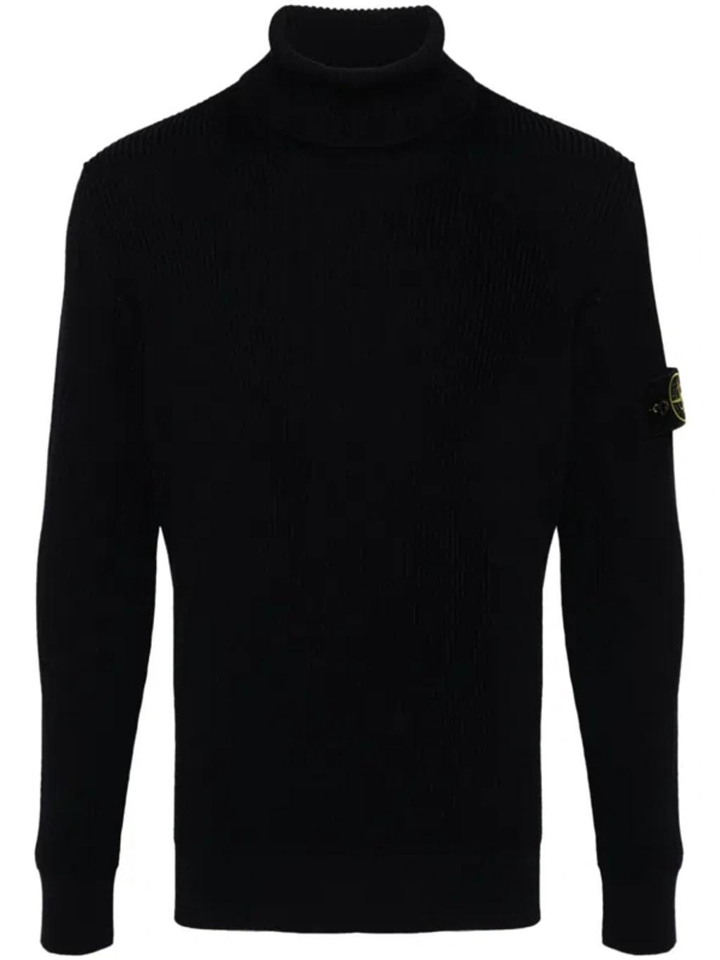 STONE ISLAND Wool High-neck Sweater In Blu Product Image