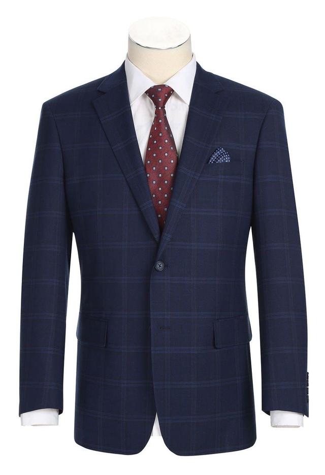 Regular Fit 2 Piece Windowpane Suit Blue Product Image