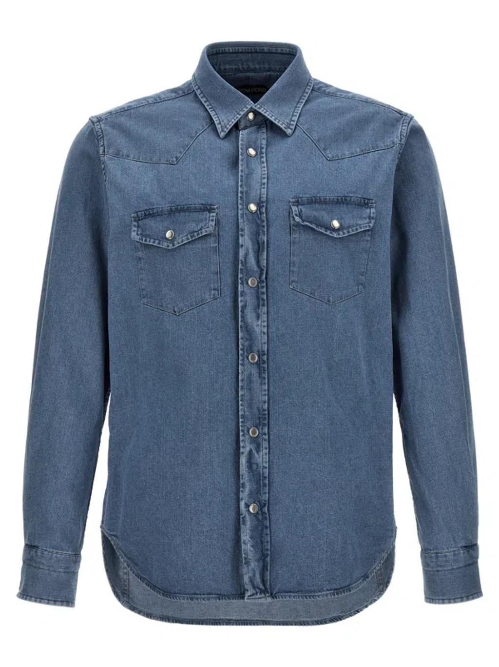 Denim Western Shirt In Blue Product Image