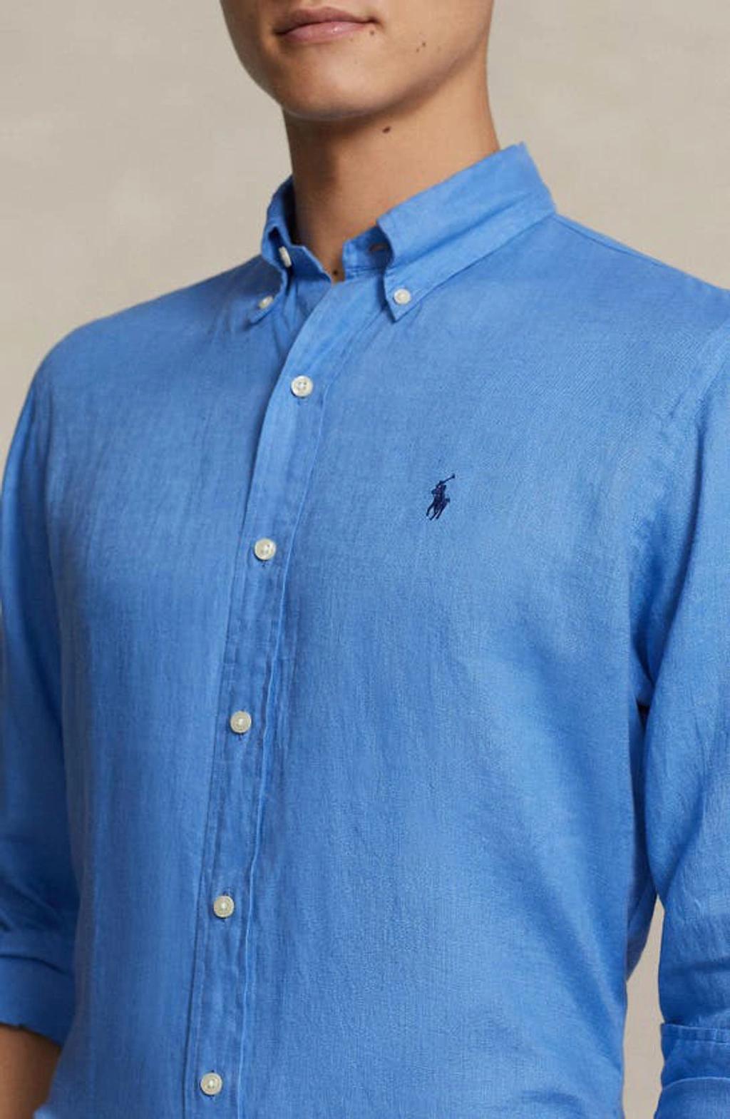 POLO RALPH LAUREN Piece Dyed Linen Button-down Shirt In Summer Blue Product Image