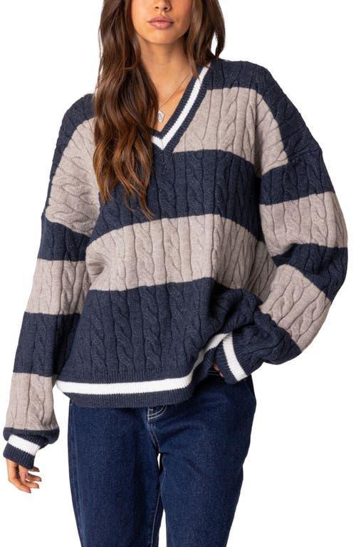 Edikted Romie V Neck Cable Knit Sweater Product Image