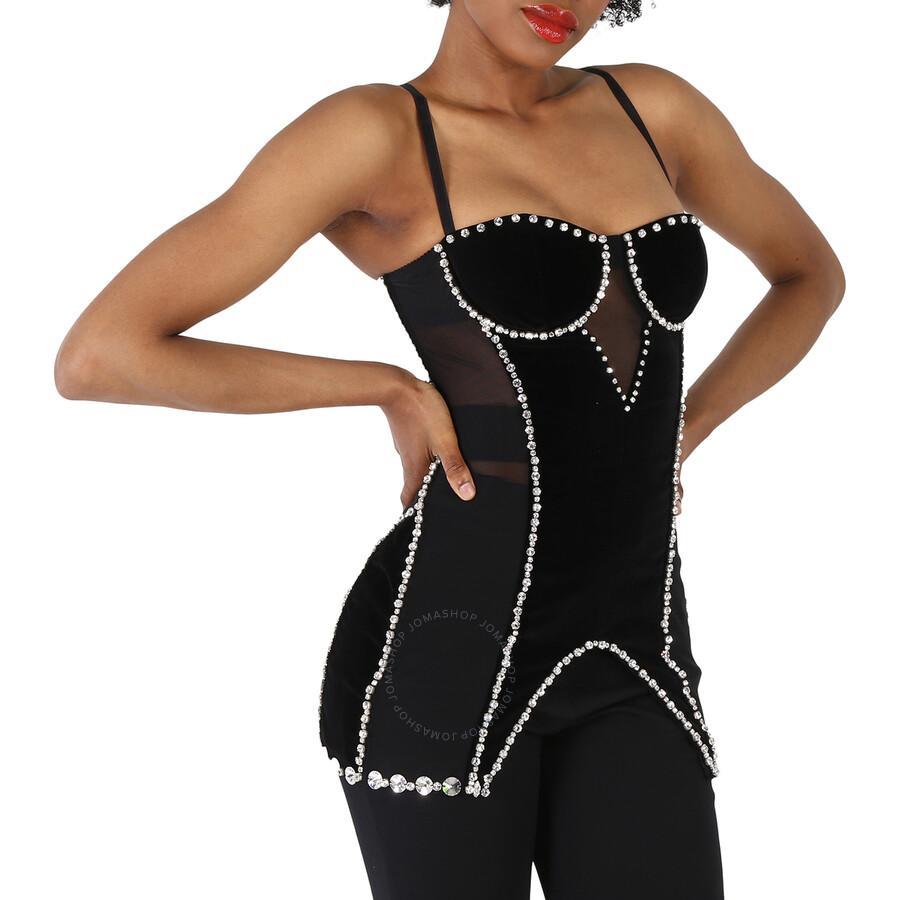 BURBERRY Stretch Mesh And Velveteen Crystal Embellished Corset Top In Black Product Image