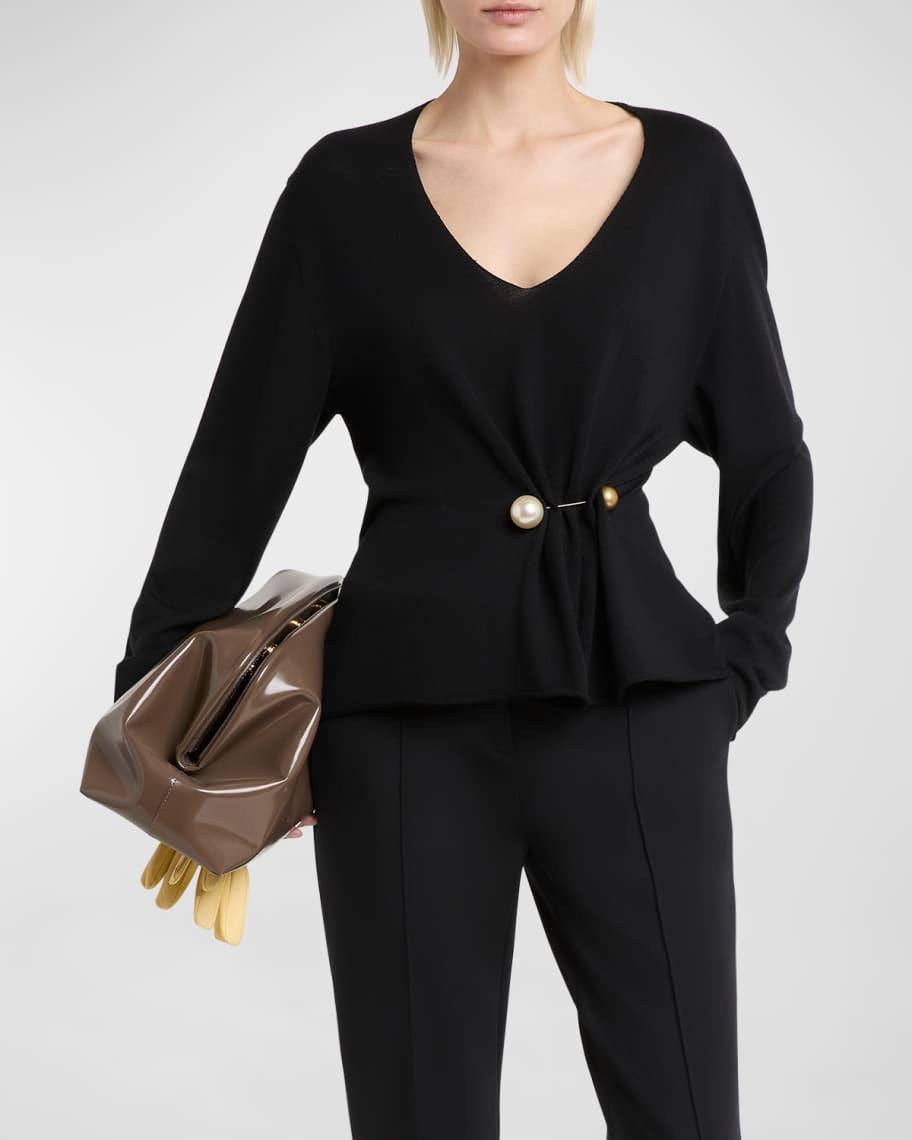 Gathered Pin V-Neck Cashmere Sweater Product Image