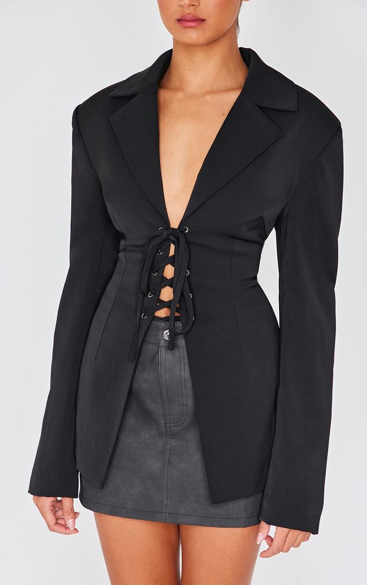 Black Lace Up Tie Front Blazer Product Image