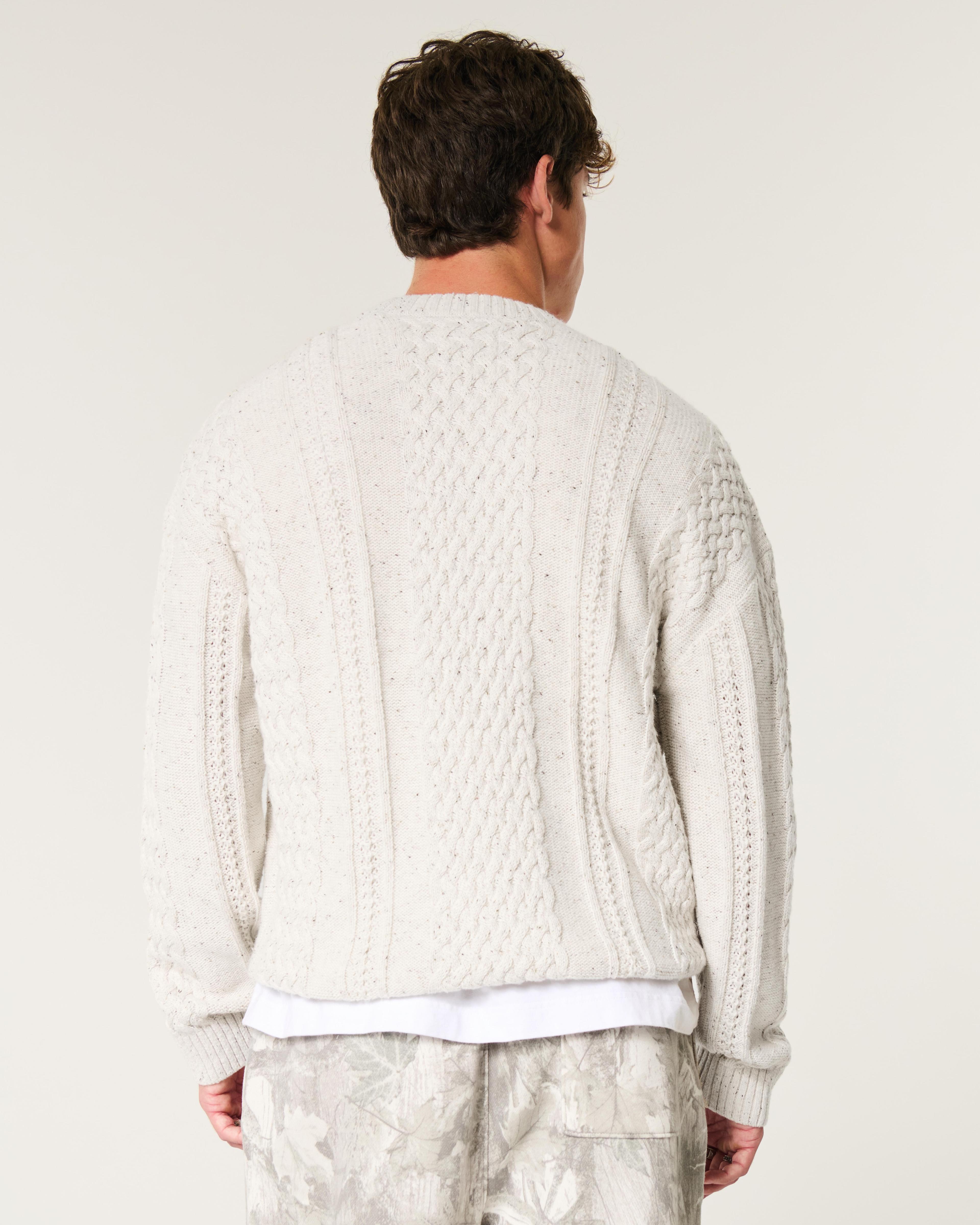 Boxy Cable-Knit Crew Sweater Product Image