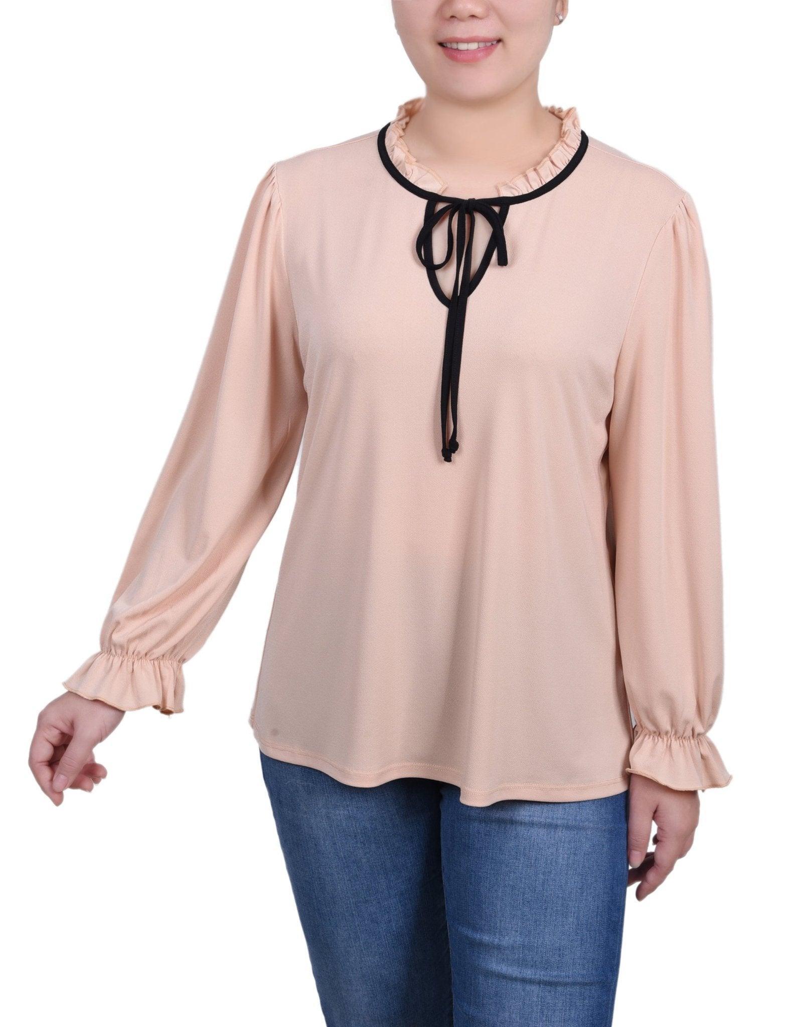 Long Sleeve Tie Neck Top - Petite Product Image