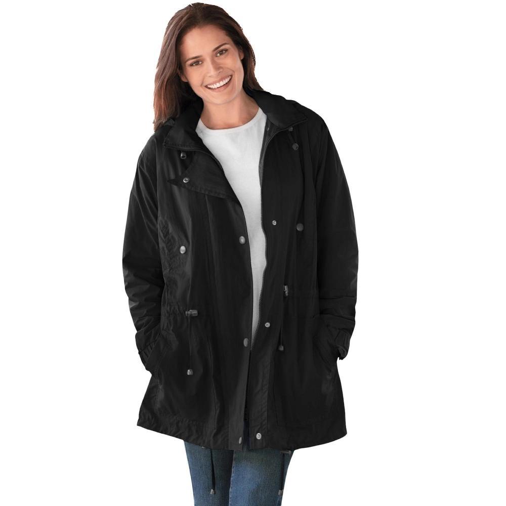 Woman Within Women's Plus Size Fleece-Lined Taslon Anorak - 1X, Black Product Image