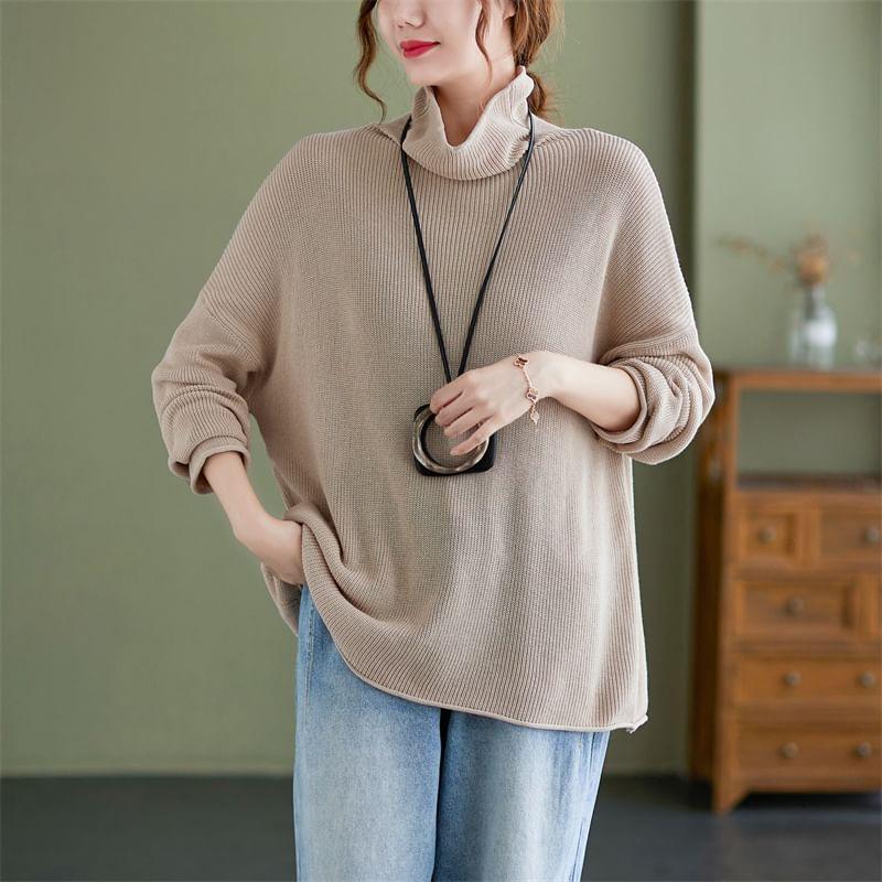 Turtleneck Ribbed Oversized Sweater Product Image