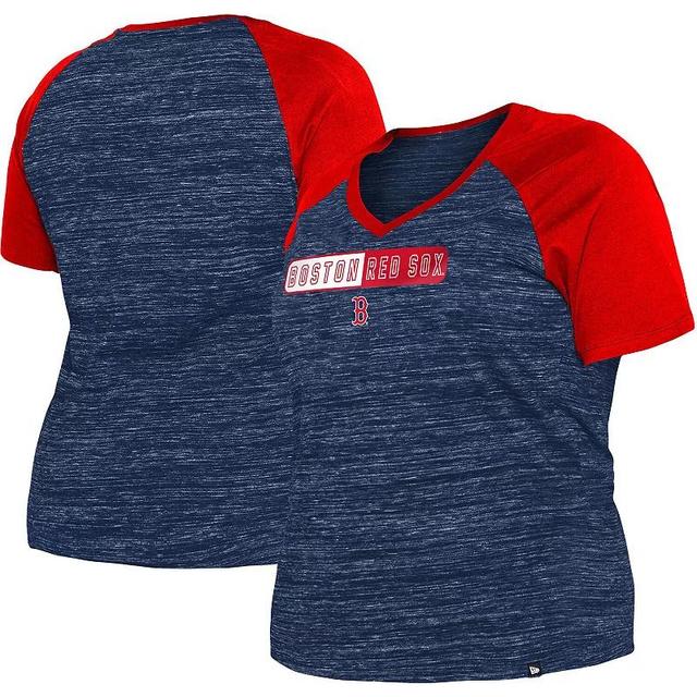 Women's New Era Navy Boston Red Sox Plus Size Space Dye Raglan V-Neck T-Shirt Product Image