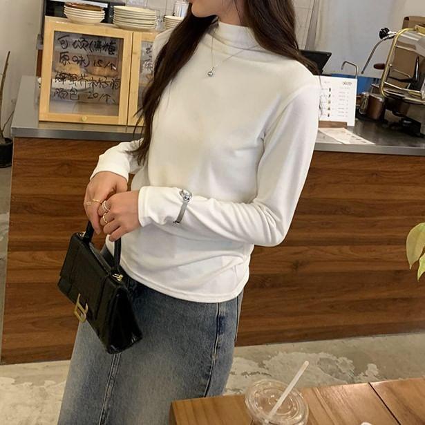 Long Sleeve Mock Neck Plain Top Product Image