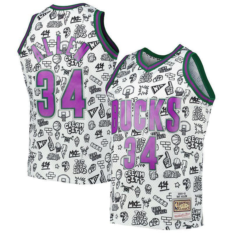 Mens Mitchell & Ness Ray Allen Milwaukee Bucks 2000-01 Hardwood Classics Doodle Swingman Jersey Product Image