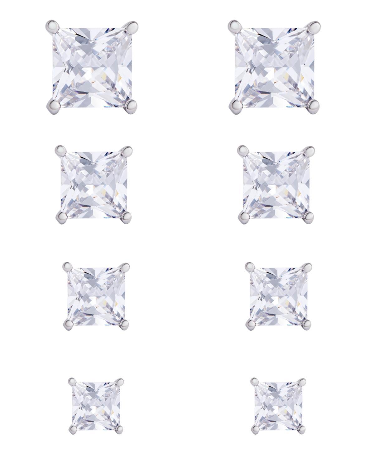 Womens Fine Silver Plated Square Cubic Zirconia Stud Earrings Set, 8 Pieces Product Image