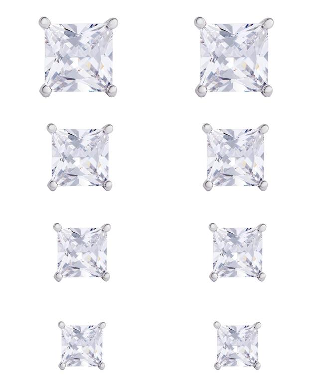 Womens Fine Silver Plated Square Cubic Zirconia Stud Earrings Set, 8 Pieces Product Image