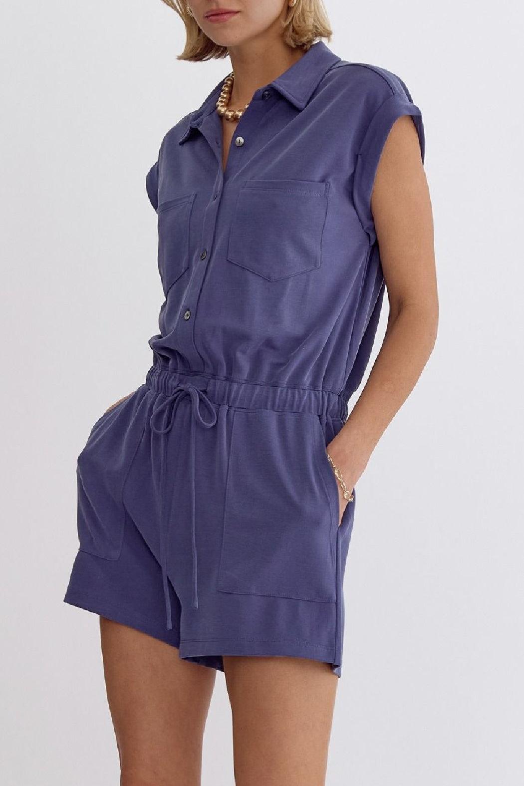 Solid Drawstring Romper Product Image