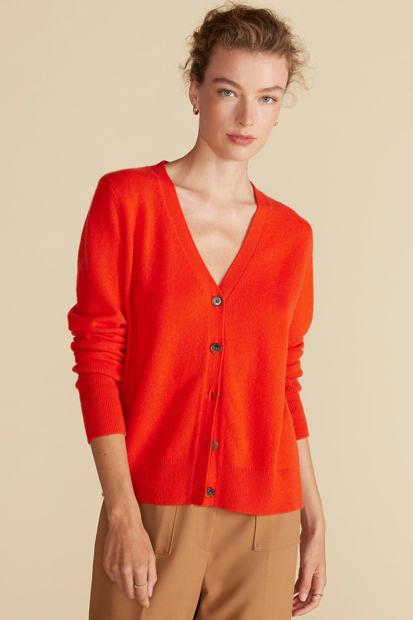 Mason Cashmere Cardigan - Clementine Orange Product Image