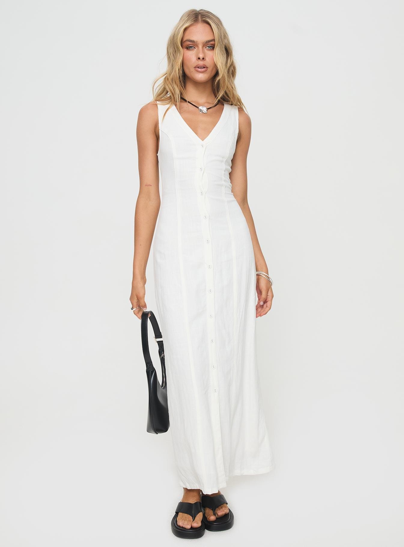 Summer Season Linen Blend Maxi Dress White Product Image