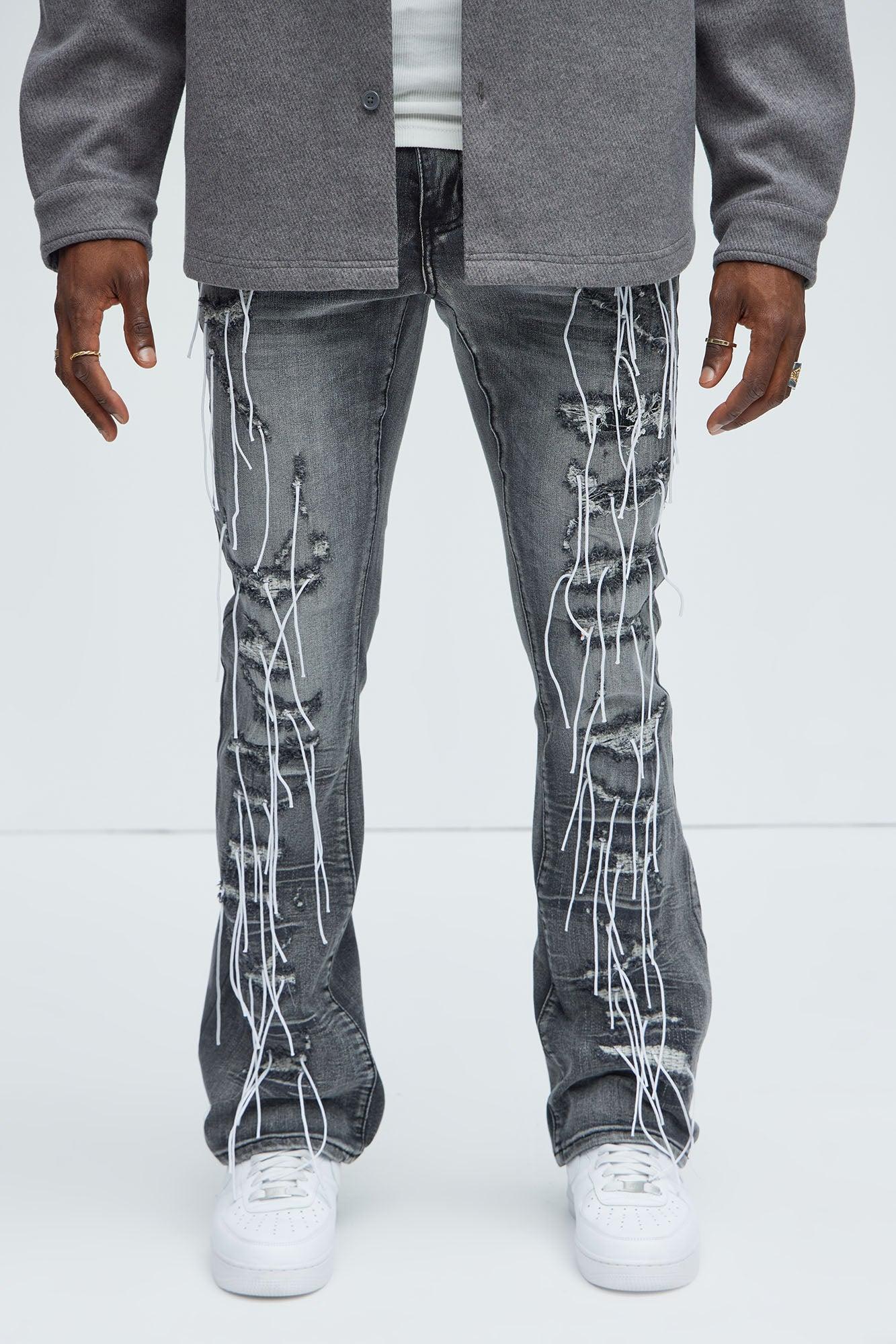 Morant Frayed Stacked Skinny Flare Jeans - Black Wash product image