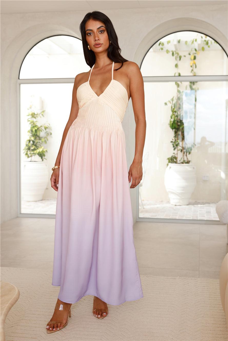 Rising Sun Halter Maxi Dress Purple Product Image