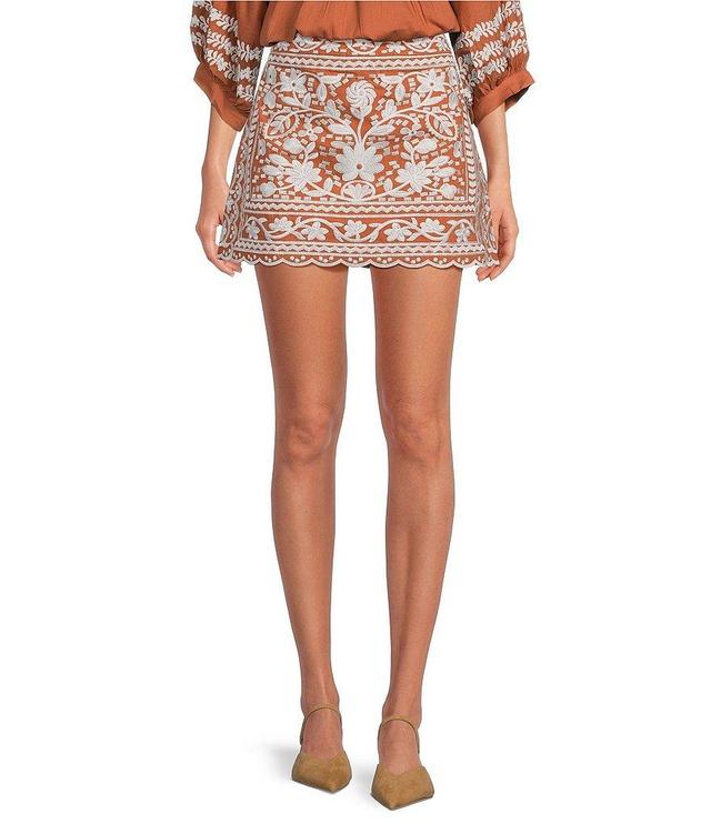 J.Marie Kennedy Floral Embroidered High Rise A-Line Mini Skirt Product Image