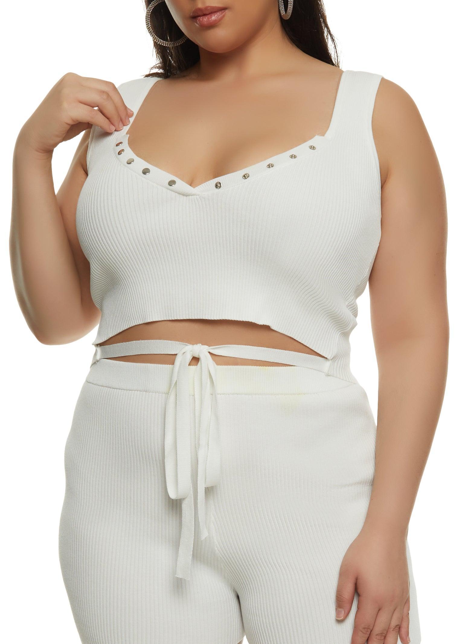 Womens Plus Size Daisy Tie Front Cropped Tank Top Product Image