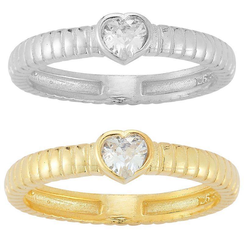 Sunkissed Sterling Two Tone Cubic Zirconia Heart Ring 2-piece Set, Womens Product Image