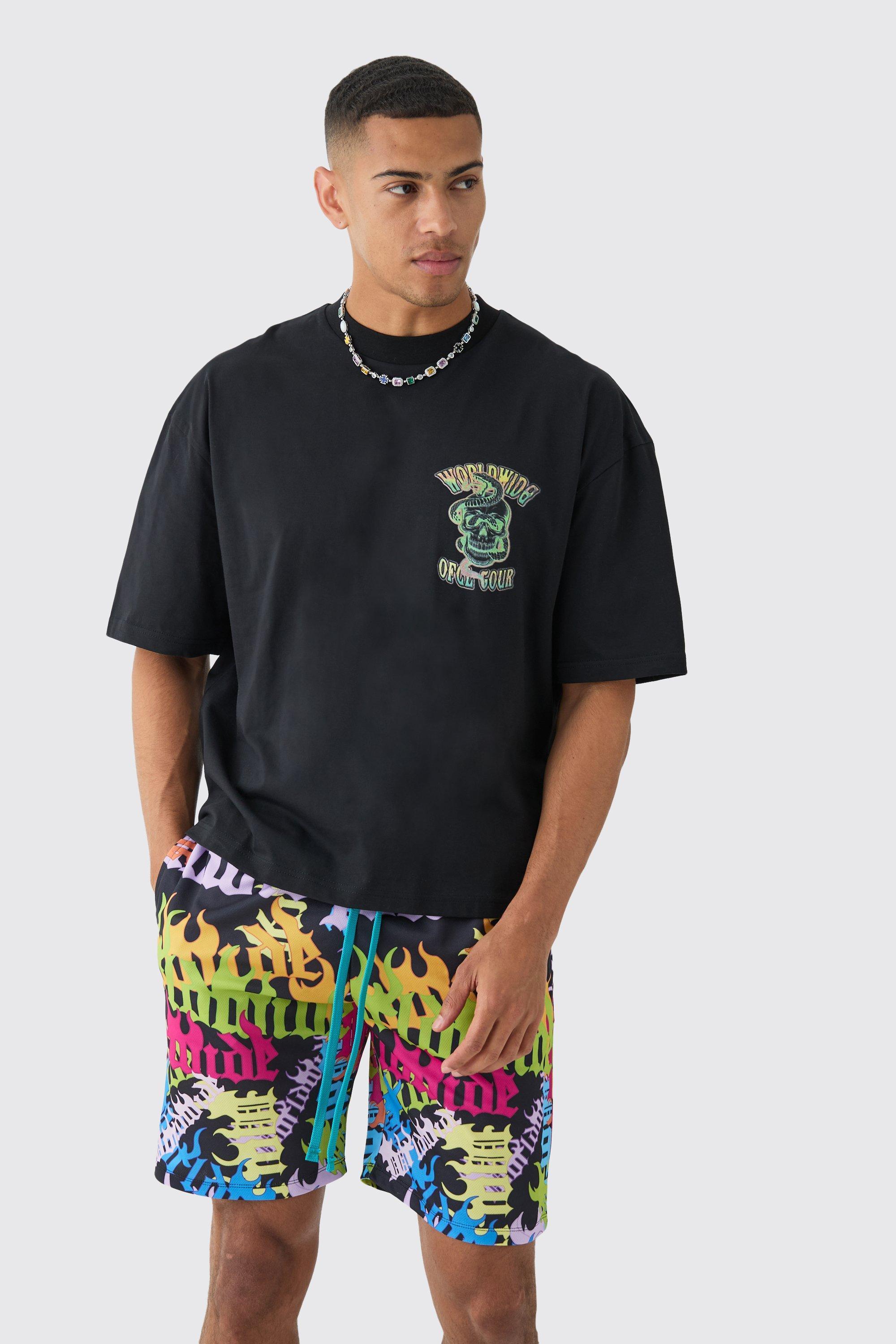 Oversized Boxy Extended Neck Extreme Offcl Tour T-shirt | boohooMAN USA Product Image