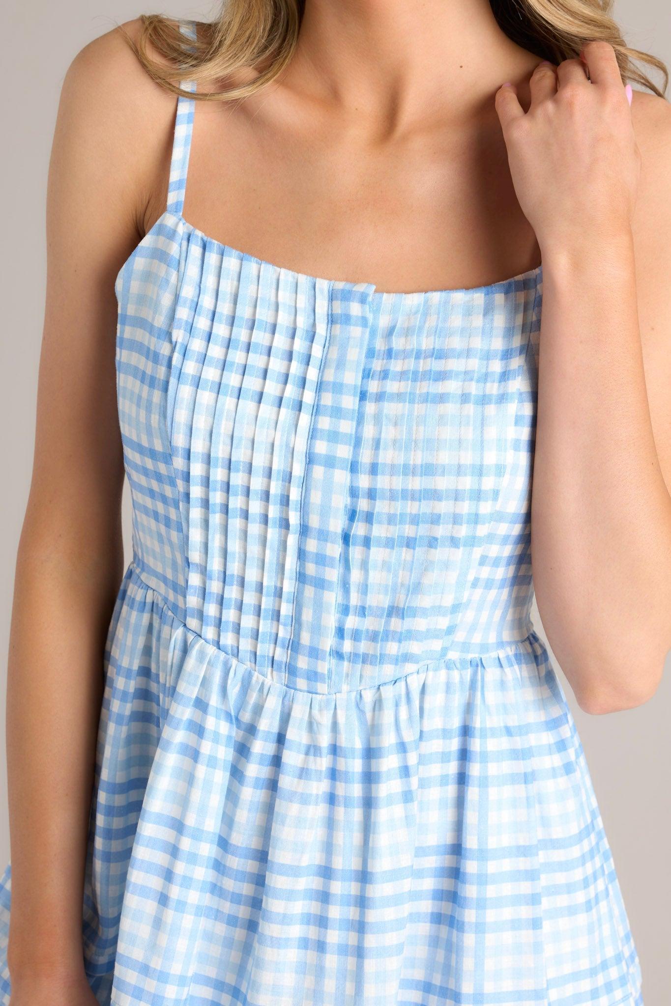 Alive And Free Blue Gingham Romper Dress Product Image