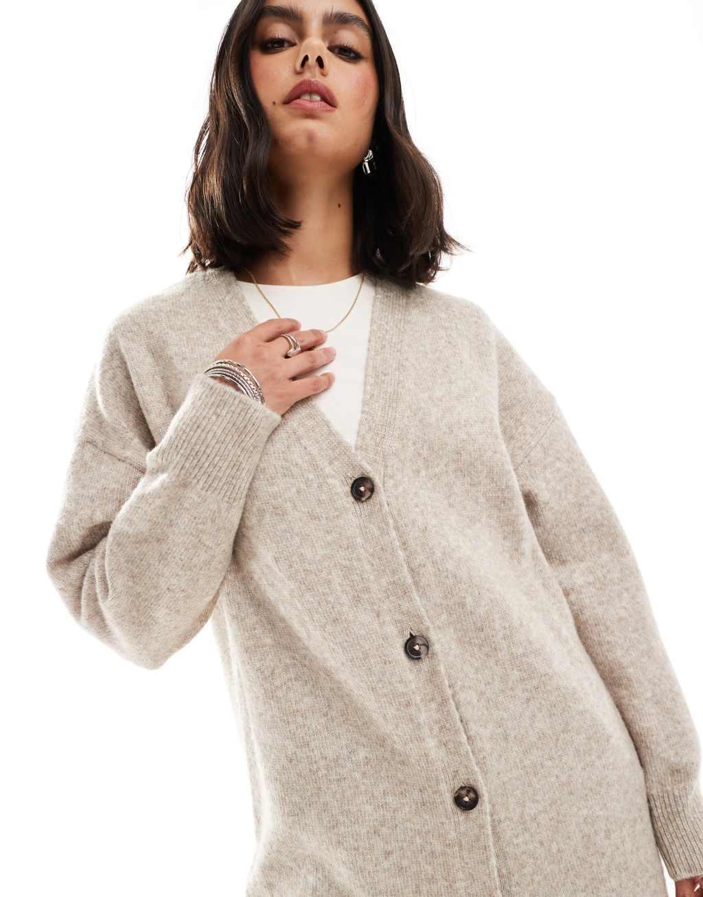 ASOS DESIGN maxi cardigan in stone Product Image