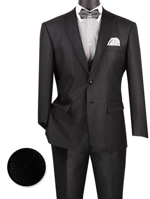 Birdseye Pattern Modern Fit 3 Piece Black Suit with Black Trim Product Image