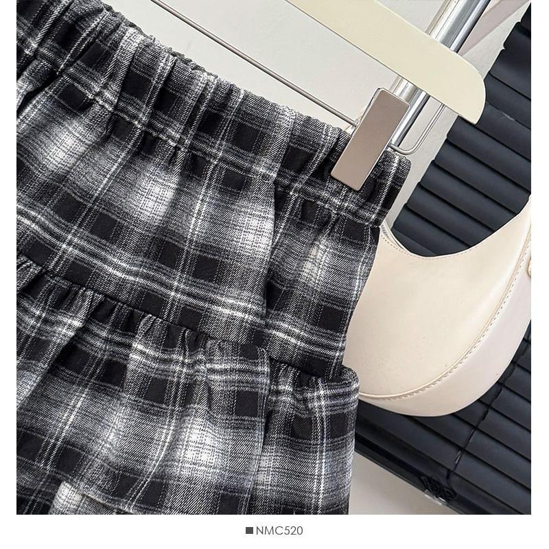 Tiered Plaid High-Rise A-Line Skirt Product Image