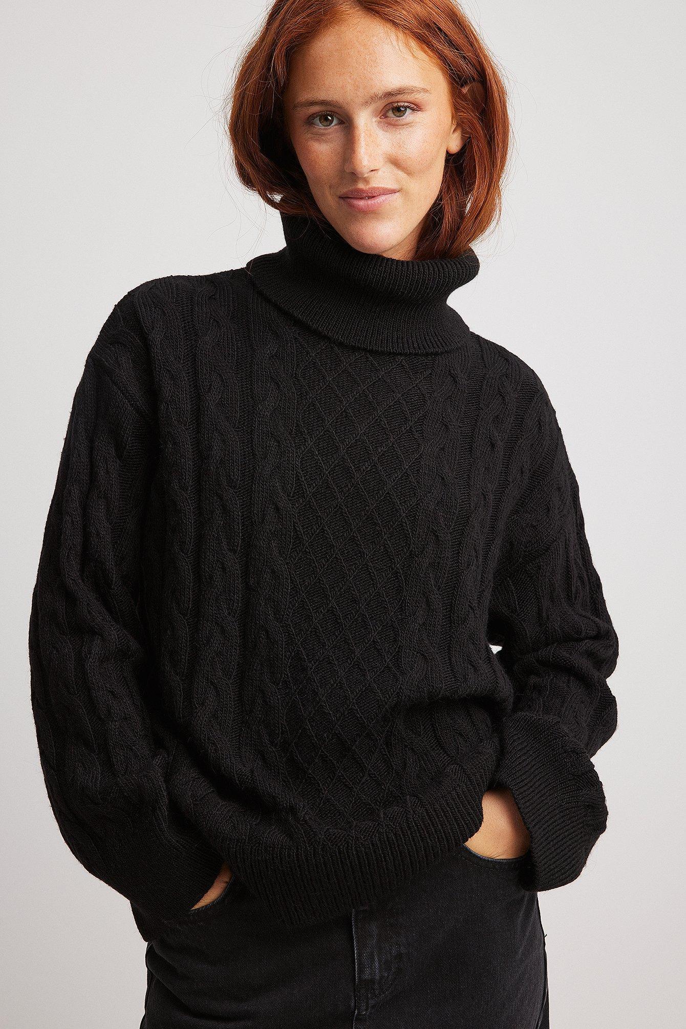 Turtle Neck Knitted Cable Sweater Product Image