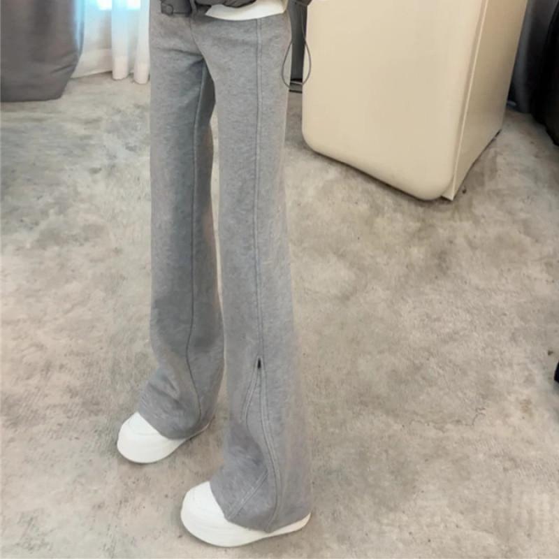 High Rise Plain Straight-Fit Boot-Cut Sweatpants Product Image