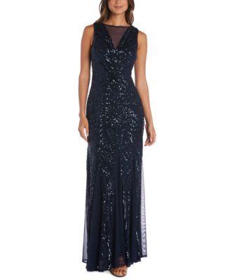 Nightway Illusion-Trim Sequin Gown Product Image