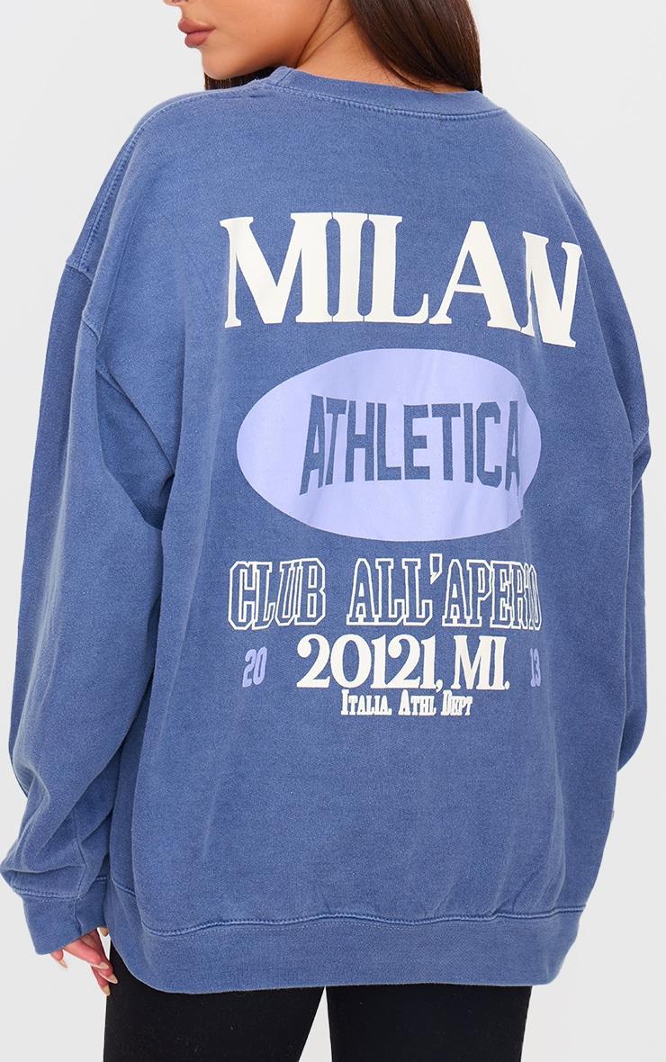  Navy Washed Milan Athletic Printed Sweatshirt Product Image