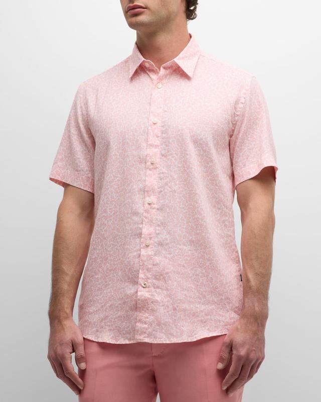 Men's Floral-Print Linen Short-Sleeve Leisure Shirt Product Image