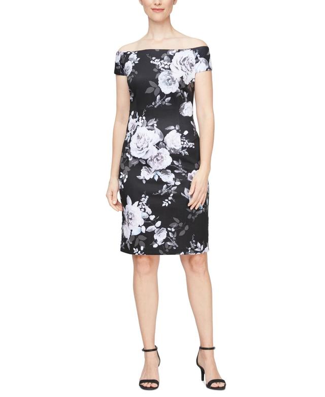 Sl Fashions Womens Off-The-Shoulder Floral Print Sheath Dress Product Image