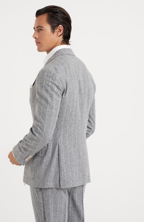 BRUNELLO CUCINELLI Wool-silk Striped Blazer In Grey Product Image