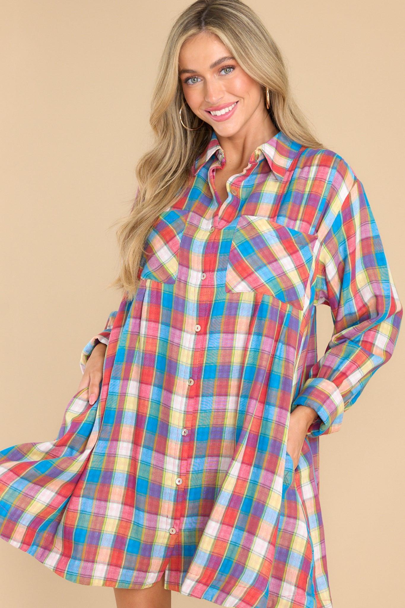 Aura Gliding By Blue Multi Plaid Dress Product Image