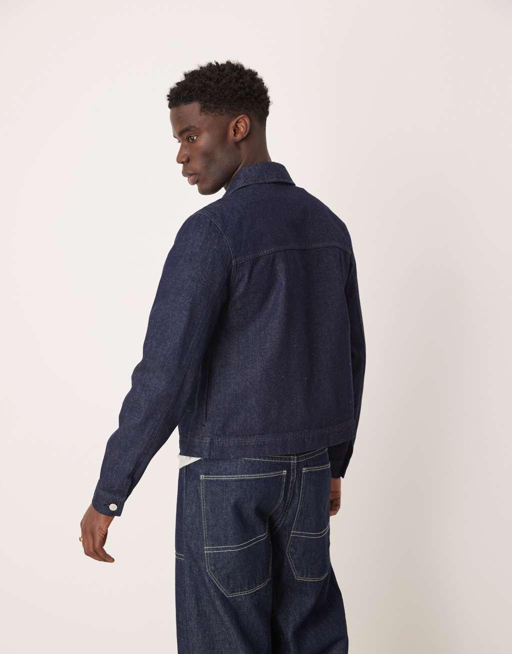 ASOS DESIGN raw denim harrington jacket - part of a set Product Image