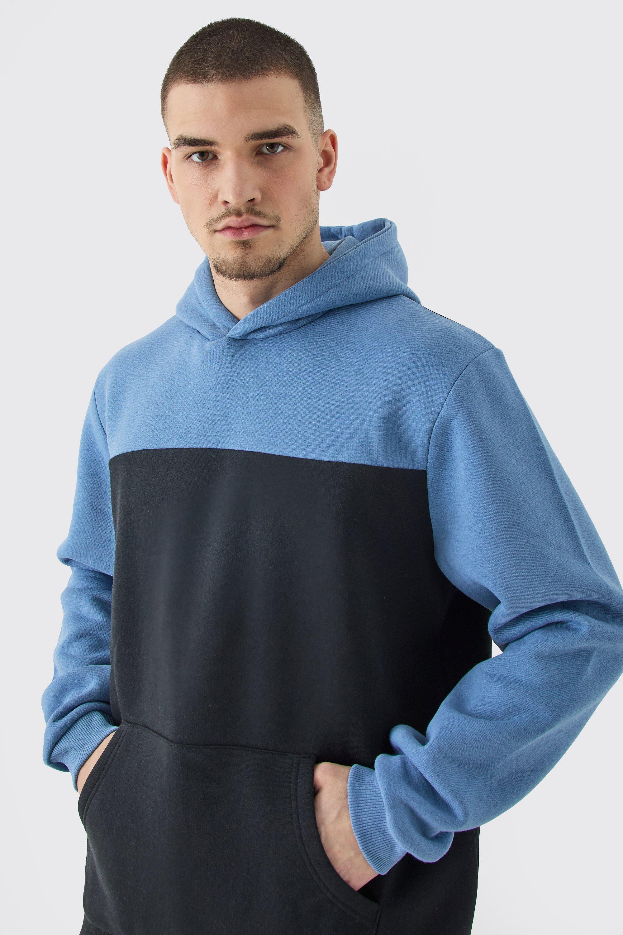 Tall Colour Block Hoodie In Blue | boohooMAN USA Product Image